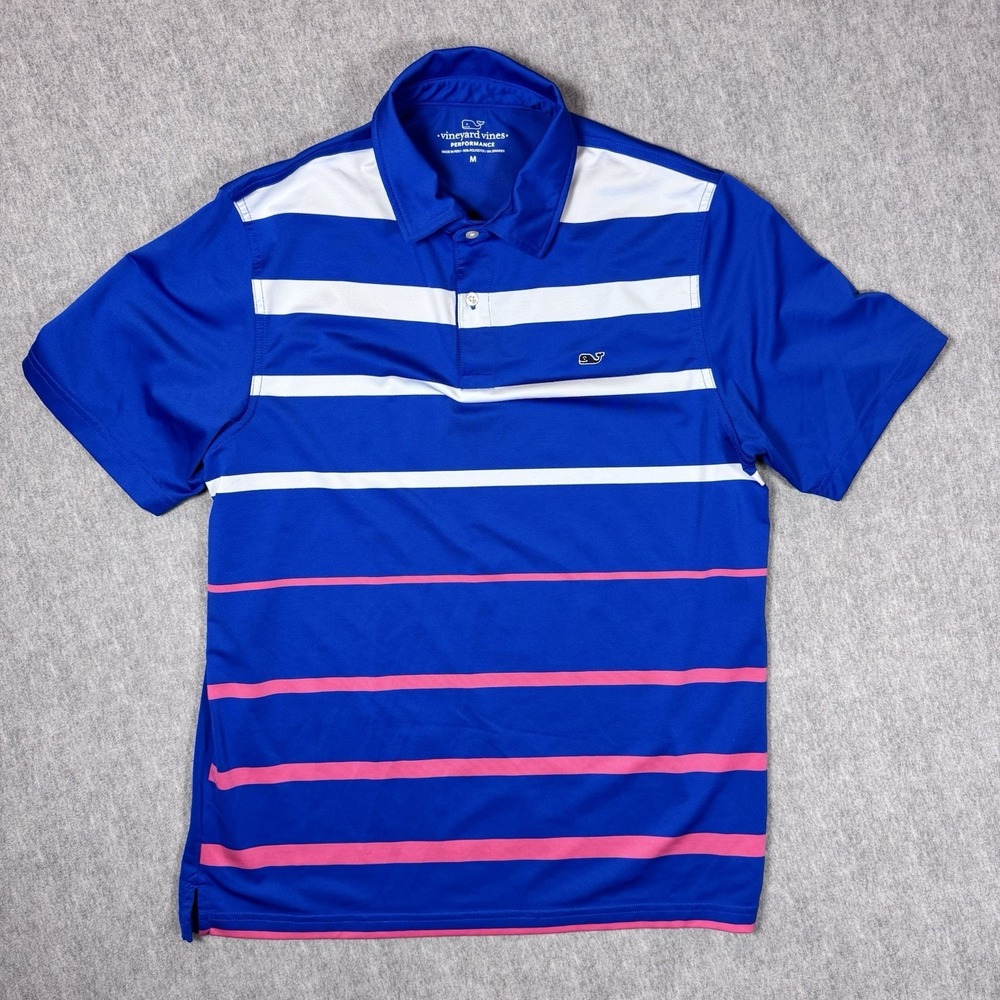 VINEYARD VINES Performance Men's Medium Polo Blue with White Pink Striped
